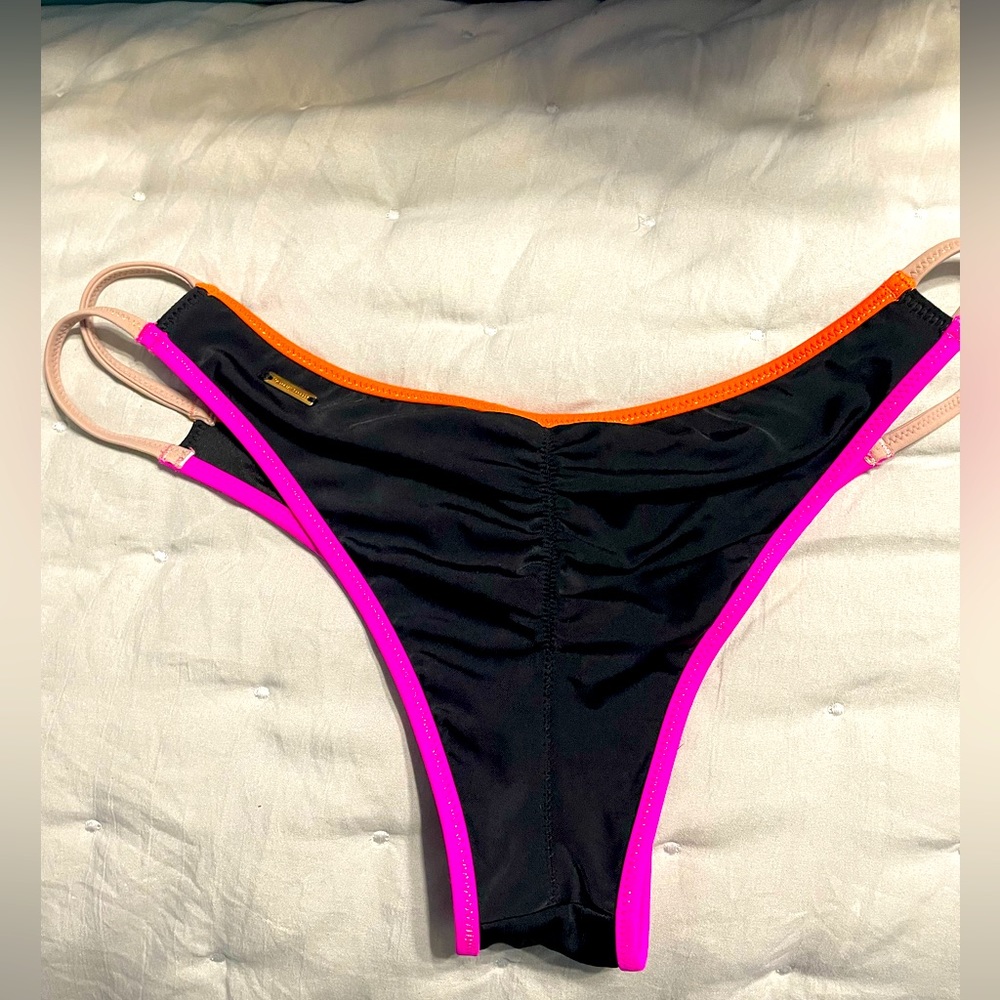 Black Bikini Bottom with Neon Pink & Orange Trim - Women Swim